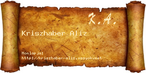 Kriszhaber Aliz névjegykártya